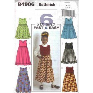 Butterick B4906 Girls Sewing Pattern For Dresses In Sizes 2-5 Fast & Easy Design